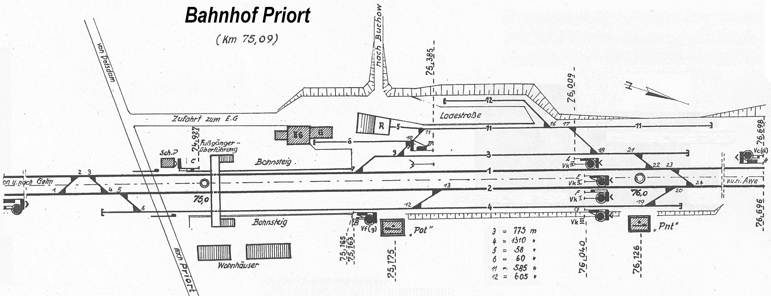 Gleisplan Bahnhof Priort am westlichen BAR 1967